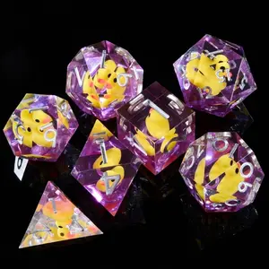 7-Piece Transparent Duck Dice Set, Embedded Cute Ducks, Silver Color Numbers, Smooth Edge, Perfect for D&d, Coc, Mtg