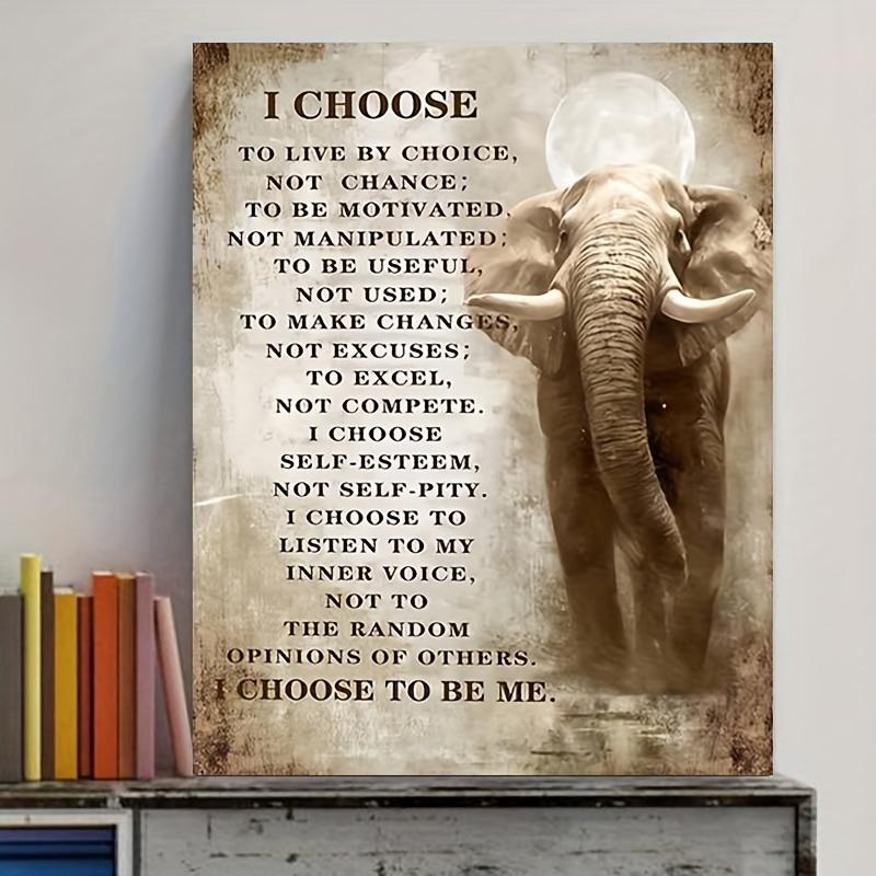 Elephant Canvas Wall Art Inspirational Quote Rustic Framed Home Office Decor