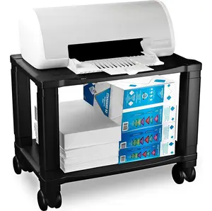Printer Stand-2-Tier Under Desk Table for Fax, Scanner, Printer, Office Supplies-Compact and Mobile with Wheels for Portable Storage
