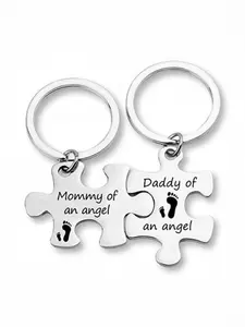 Mommy and Daddy of an Angel Keychains Memorial Puzzle Keyring for Infant Lost Stainless Steel Sympathy Gifts