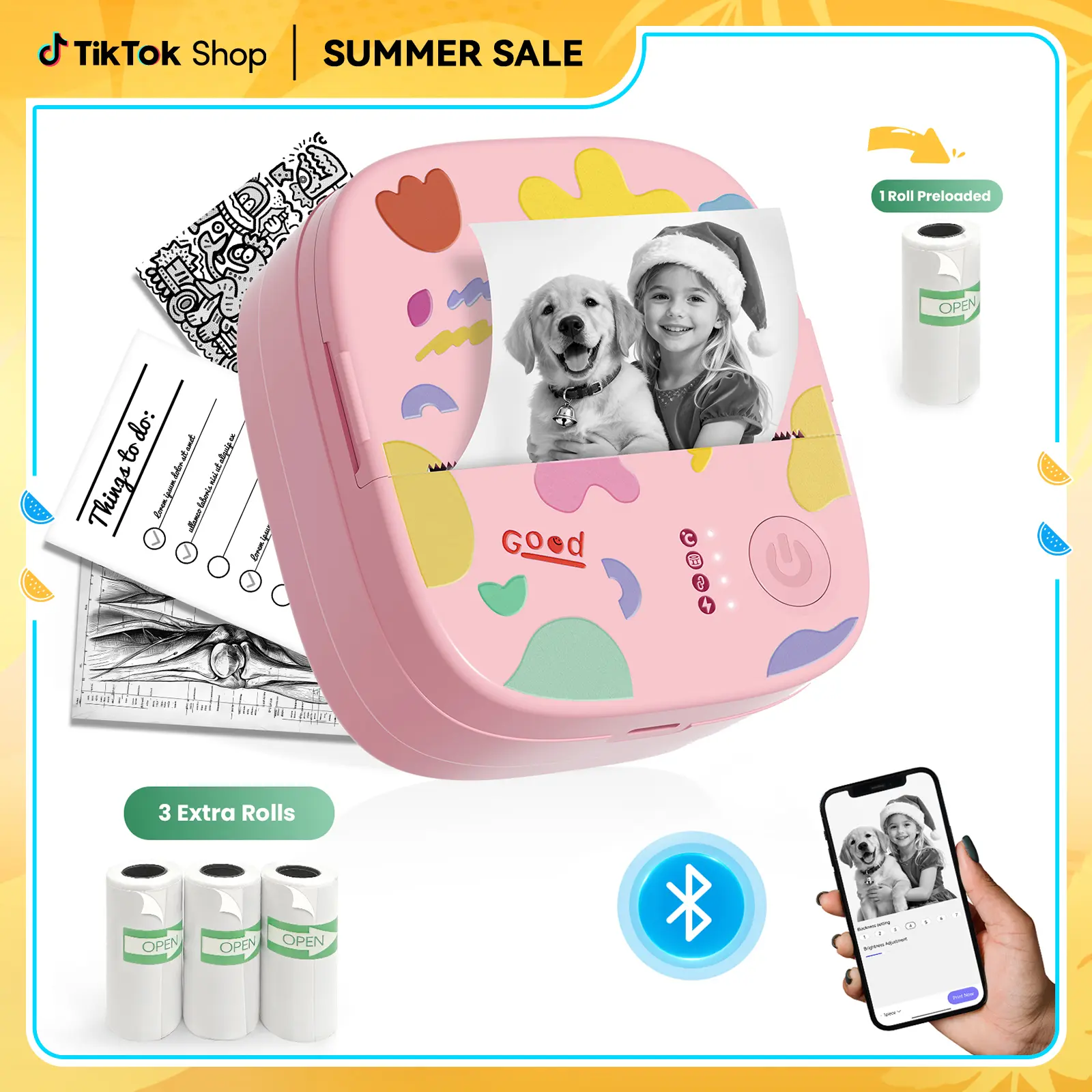 [Promoción]Mini impresora térmica de bolsillo con Bluetooth Incluye 3 rollos de etiquetas Impresora compacta sin tinta para fotos, apuntes de estudio, listas, recordatorios y diarios El regalo de cumpleaños ideal para niños y niñas Summer Sale
