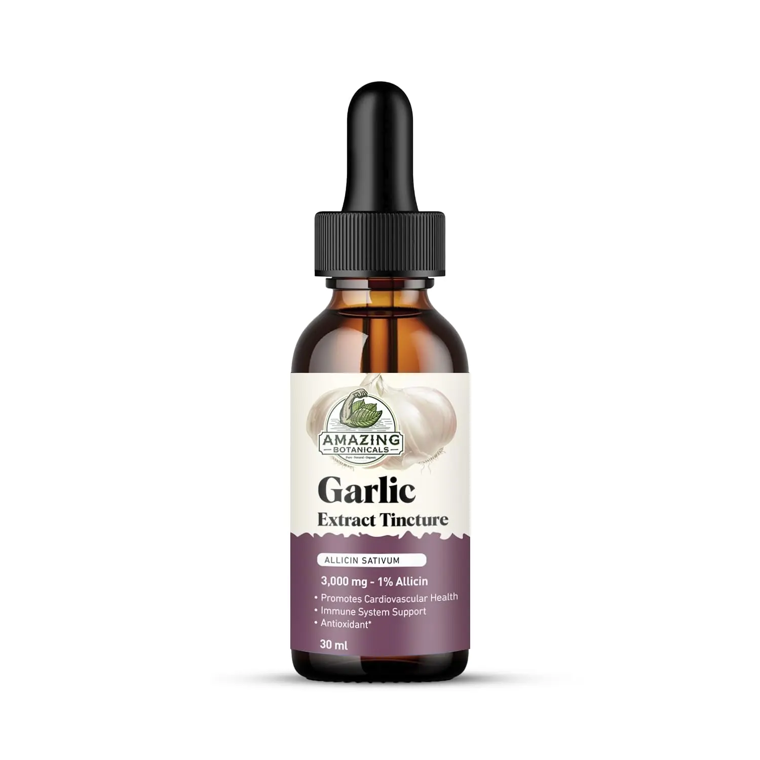 Amazing Botanicals Natural Edible Garlic Extract Tincture - Allium Sativum 3000mg, 1% Allicin, High Potency Dietary Supplement for Tea Infusion & Fitness Support - 30ml/1oz