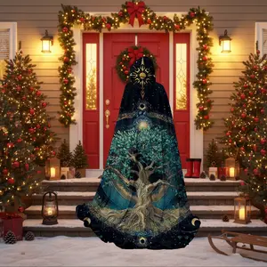 Elegant Gothic Witch Robe Cloak with Hood Long Cape Golden Patterns Pointed Hat Flowing Train for Adults Unisex Costume Halloween Themed Parties Cosplay Comfortable Durable Fabric Men Women Easy Wear Minimal - Womenswear