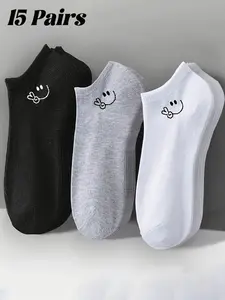 15-pair Women's Breathable and Cool Short Socks, Available in 3 Colors: White/gray/black. Suitable for Both Casual and Formal Wear, Unisex Design, Ideal for All Seasons. Elegant and Versatile, Perfect for Daily Use, Office, Parties
