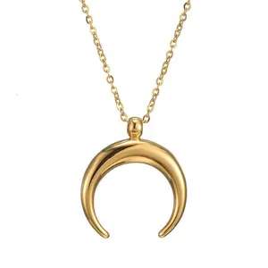 Fashionable and Minimalist Stainless Steel Bull Horn Moon Pendant for Women's Light Luxury and Versatile  Titanium Steel Crescent Necklace