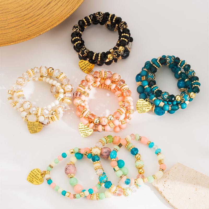 12/24/36pcs Mixed Color Glass Bead Bohemian Style Bracelet Set for Women - Heart Butterfly Elephant Alloy Charm, Versatile for All Seasons, Perfect for Casual Attire Gifting Valentine's Day Pretend Jewelry Toys