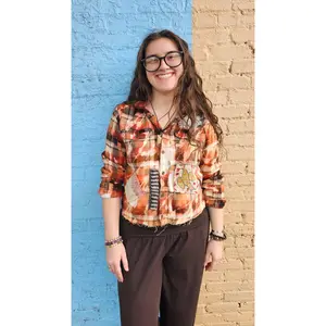 Cropped Flannel Shirt | Upcycled Distressed Flannel Size SMALL#1354