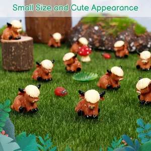 Mini Highland Cow Statue Set, Resin Animal Models, Outdoor & Indoor Decor, Perfect for Halloween, Christmas, Easter, Thanksgiving