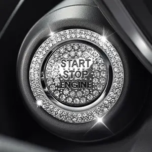2 count Rhinestone Push Start Button Cover Bling  Accessories for Women, Sparkly  Push to Starter Stop Button Decorative Cover, Key  Knob Ring  Emblem Sticker(White)