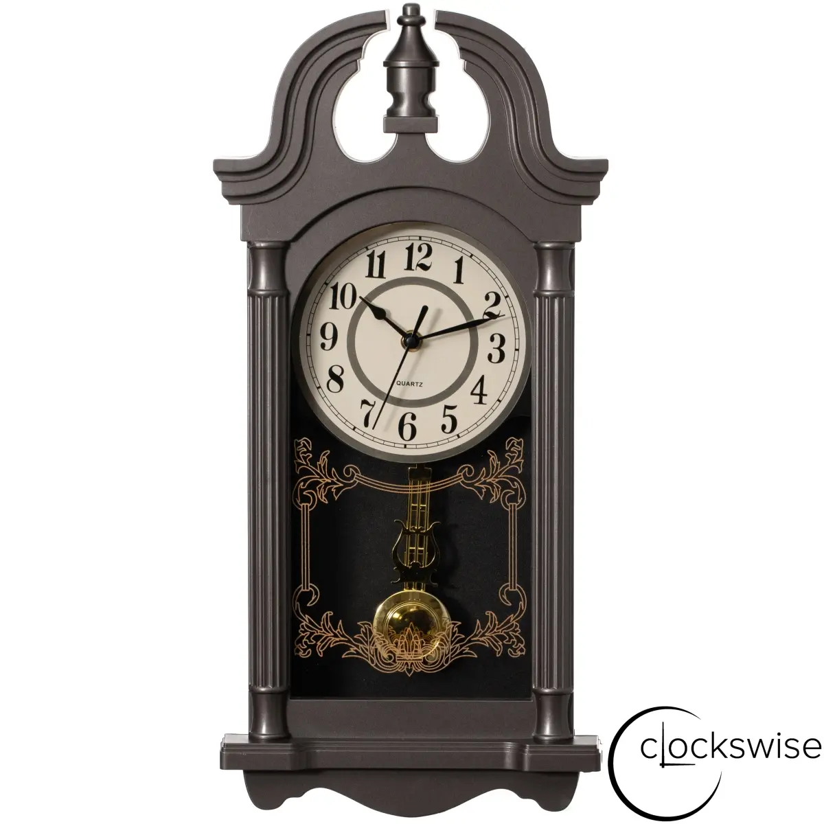 Clockswise QI004819-20.CH Clockswise 20' Vintage-Inspired Plastic Grandfather Wall Clock Realistic Wood-Grain Finish Swinging Pendulum Battery-Operated