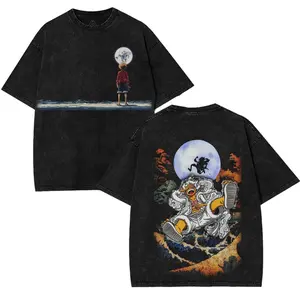 Lufi JoiBoy One Pice RetroVintage Unisex Anime Manga Acid Washed Lightweight Cotton Tshirt Gift For Anime Fan Tees Vintage Shirts T-shirt Men's Graphic Round Neck Fabric Menswear Top Oversized Black Casual Crewneck Summer men Piece Devil Fruit