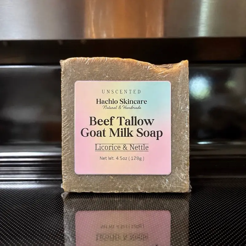 1 Bar Unscented Licorice & Nettle Beef Tallow & Goat Milk Soap Bar - with Colloidal Oatmeal and Honey⁠