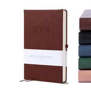 Beechmore Books Weekly Planner - A5, Brown | Premium 2024 Diary | Hardcover Journal with Vegan Leather, Thick 120gsm Paper | With Year & Month View, Goal Setting, Appointments Planning, Gift Box