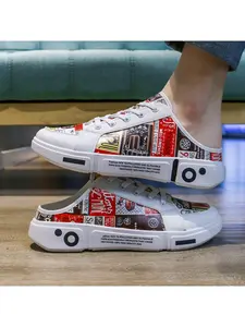 Men's Graffiti Half Slippers Summer New Style No-Heel Lazy Shoes Breathable Casual Cool Footwear for Men