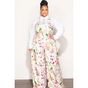 Final Sale Plus Size 2pc Set Pants & Halter Tie Top Vest in Floral Print