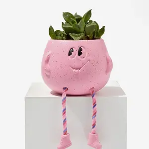 Pink Planter w/ Dangling Sneaker Legs | Face Pot Planter for Succulents | Rope Legs Planter | Cute Planter | Valentines Day