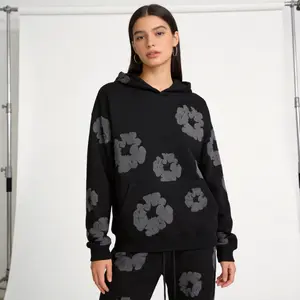 Denim Tears  Men's Cotton Wreath Print Hoodie, Oversized Long Sleeve Pullover Hooded Sweatshirt with Front Pocket, Casual Loose Streetwear Top for Daily Outing, Hip Hop Street Style, Couple Matching, Skateboarding