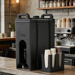 Insulated Beverage Dispenser 5 Gallon, Food-grade LLDPE Hot and Cold Beverage Server, Thermal Drink Dispenser with Two-Stage Faucet Handle for Restaurant, Included Cup Holder