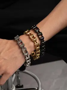 Men's Punk Titanium Steel Bracelet, Rolling Bike Chain Design, Stainless Steel Motorcycle Link, Fashion Accessory, Fashion Jewelry Accessories, Perfect Gift