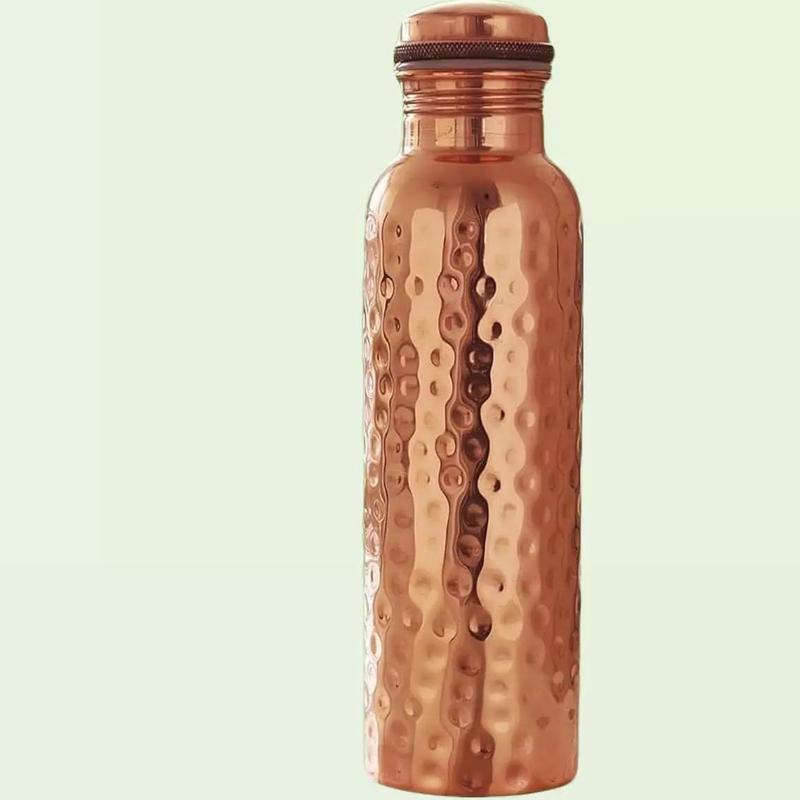 Pure Copper Water Bottle - 32 oz - Indian Handmade Copper Bottle for Drinking Water at Travel, Hiking, Gym, Office, Outdoor - Normal Finish