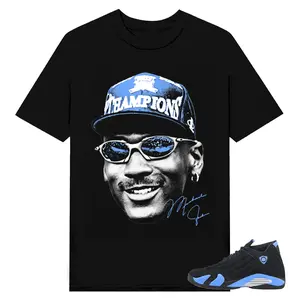 MJ Big Face , 14 black University Blue Sneaker match tees, 14 black University Blue Matching Tee, Shirt To Match sneaker