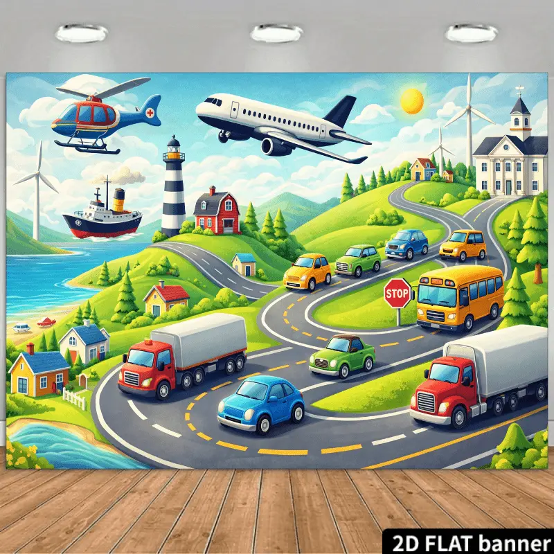 Transportation Theme Polyester Tapestry - Lightweight Banner Artwork, Airplane Ship Helicopter Design, Photography Backdrop & Home Decor Decoration for Party Wedding Graduation Studio Wall Hanging Prop, Room