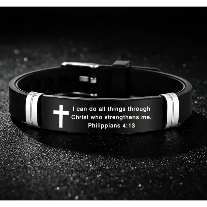Unisex Adjustable Silicone Cross Bracelets - Durable Silicone+Steel Material, Fashionable Cross Motif, Fade-Resistant Look, Scripture Verse Bracelets & Bangles, Christian Religious Jewelry Gift for Adults, Casual Daily Wear Arm Candy