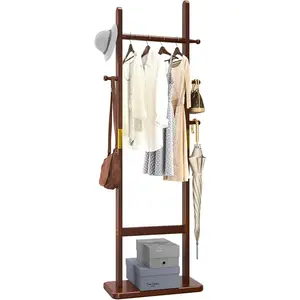 Coat Rack Tree Stand with Very Sturdy Base, Freestanding Small Clothes Rack Heavy Duty, Garment Hanging Racks for Kids and Adults, Space Saving Brown USYD-203