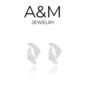 A&M 14K Gold Plated Heart-Shaped Zirconia Wheat Design Earring for women- 5A Grade Hoop Accessory, Hypoallergenic, Gold Jewelry