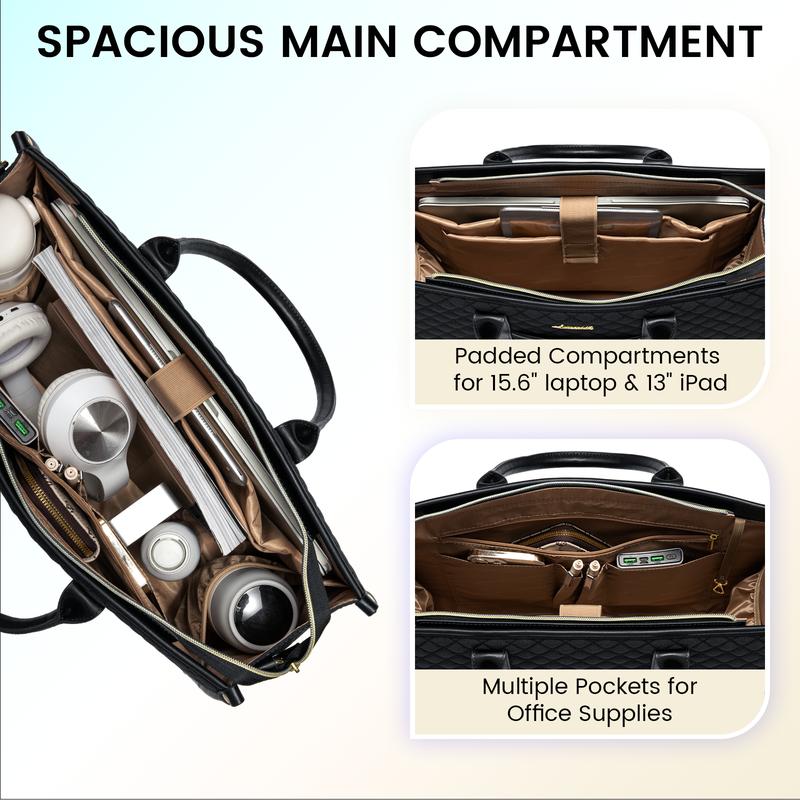 【Valentine's Day Gift】LOVEVOOK Laptop Tote Bags for Women,15.6-17.3 inch Laptop Zipper Work Bags with Clutch Purse,Shoulder Bag with Adjustable Straps & 2 Cup Holders, Women Briefcase for Travel,Teacher,Doctor, Nurse,TikTokShopJumpstartSale