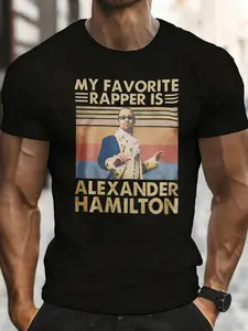 Men's Retro Short-Sleeve Round-Neck Casual Streetwear T-Shirt - Unisex Top, Alexander Hamilton Rapper Vintage Design, Summer Wear Gift For History & Musical Fans