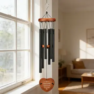 26-inch silent wind chime with heart-shaped tag to hold a photo of a loved one or pet. Great decoration, souvenir or gift. Indoor and outdoor gardens, patios and terraces. Great decoration, souvenir or gift.