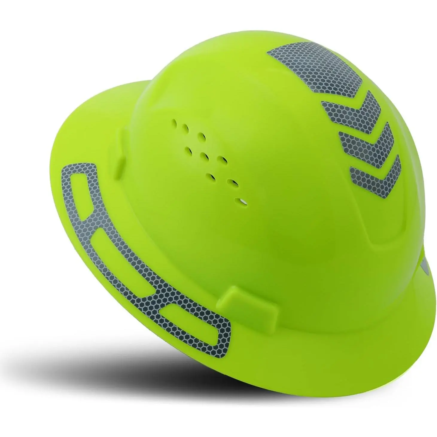 Full Brim Vented HDPE Hard Hat for Construction Gear, Gardening, DIY Projects - Lightweight, 6-Point Adjustable Ratchet, High-Visibility Reflective Decals with Hi-Viz Tape