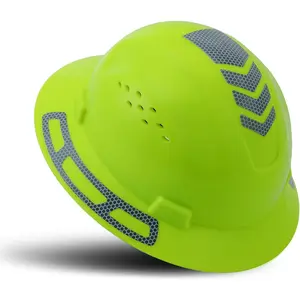 Full Brim Vented Head Gear, Lightweight HDPE, 6-Point Adjustable Ratchet, Reflective, for Workshop Gardening Farm Outdoor Use