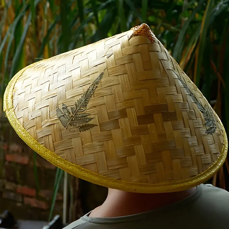1Pc Chinese Retro Bamboo Rattan Bucket Hat, Handmade Straw Woven Bucket Hat, Travel Rain Dance Props, Tapered Fishing UV Proof Cap