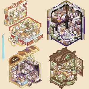 DIY 3D House Scene Stickers - 4 Sets 4 Theme - Treasure Box/Book/Closet, Cute Cartoon Sticky Pack, Christmas Gifts for Adult Kids Relief Stress (Set E - Book and Box)