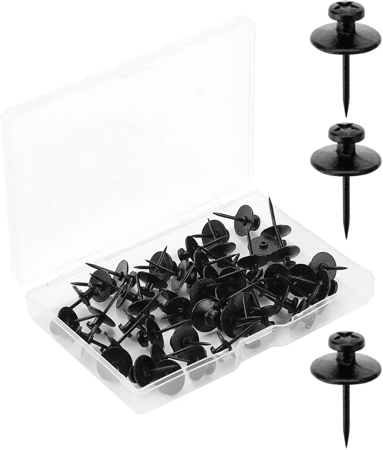 Double Headed Picture Hanging Nails, 50 Pack, Black, Push Pins for Wall Box Installation