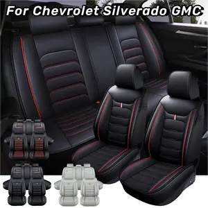 Fits For Chevrolet Silverado GMC 1500 2500HD 3500HD 2007-2024 Car 5 Seat Covers Set PU Leather, Cloth Side Full Surround Design Waterproof Breathable car Seat Covers