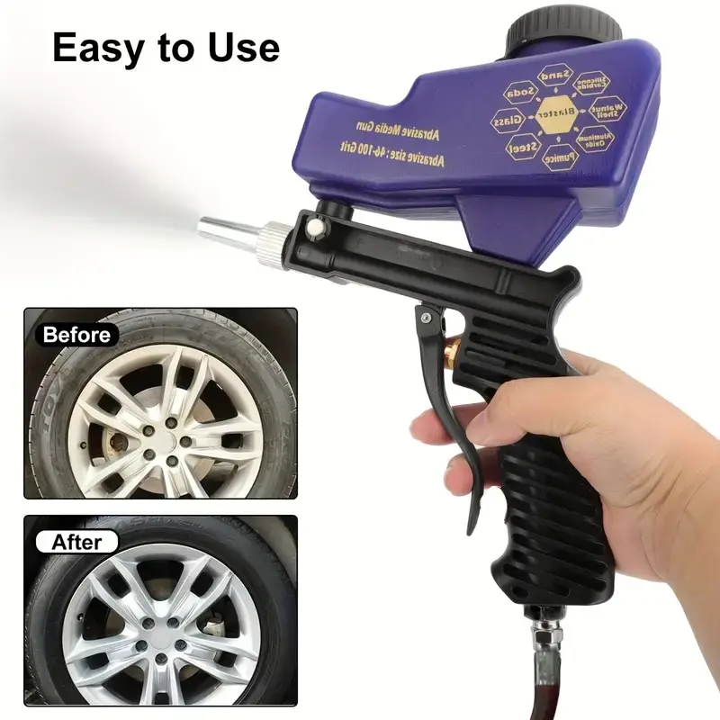 Sandblasting Blaster with Gravity Feed System & Adjustable Nozzle, Professional Sandblast Gun for Rust Removal, Paint Stripping