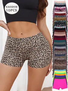 Women's Leopard Pattern Fitted Underwear Set, Natural Waist Ice Silk Seamless Design, Casual All-Season Wear, Random Color Pack