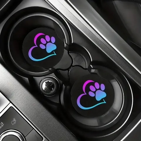 Paw Print Pattern Car Coasters, 2 Counts Non-slip Car Cup Coaster, Car Interior Decoration, Car Accessory, Car Interior Decorative