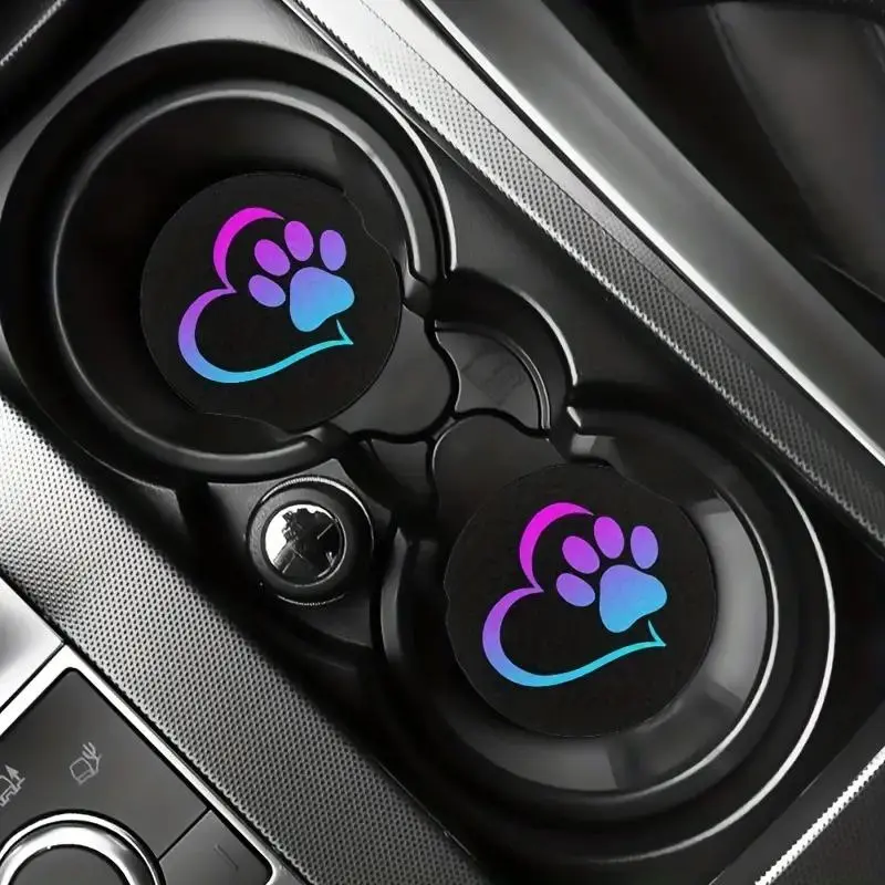 Paw Print Pattern Car Coasters, 2 Counts Non-slip Car Cup Coaster, Car Interior Decoration, Car Accessory, Car Interior Decorative