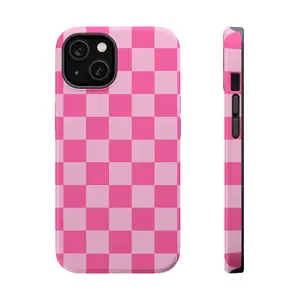 Pink Checkered Phone Case For Samsung S25 24 23 17 16 iphone 15 pro max case 14, iphone 13 cases, 12, 11 High-Quality Must-Have with | Does Not Affect Portable Charger |   Can Be Placed in Phone Holder Car |   men women girly Gift