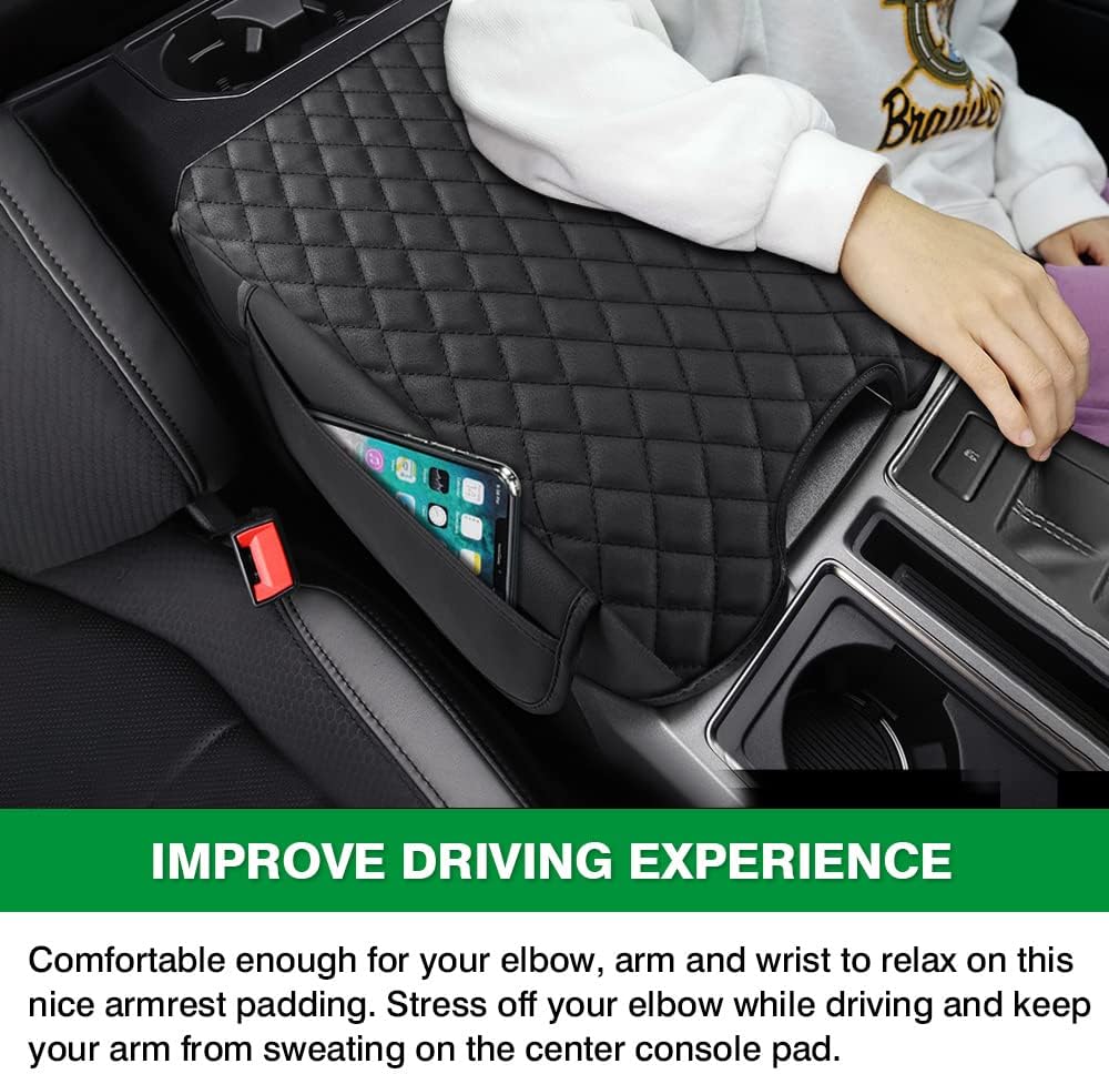 For Ford F150 2015-2020 Center Console Armrest Cover , High-Density Memory Foam & Soft Leather Armrest Pad with Built-in Storage, Anti-Slip Scratch-Resistant Car Interior Decor & Protector for F150 Truck