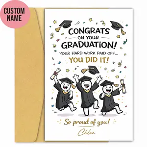 Custom Graduation Card – Cute Congrats Graduation Card with Cartoon Graduates