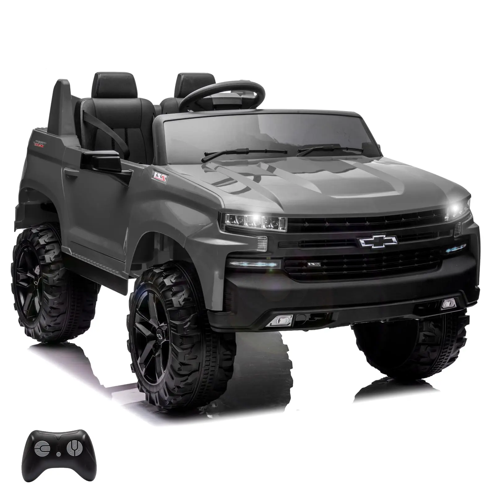 GARVEE Licensed 24V Chevrolet Silverado Toddler Car - 2-Seater Electric Ride-On Truck with Remote Control, LED Lights, MP3, Bluetooth, AUX, TF Card, Rechargeable Grey Outdoor Toy Vehicle for Birthdays