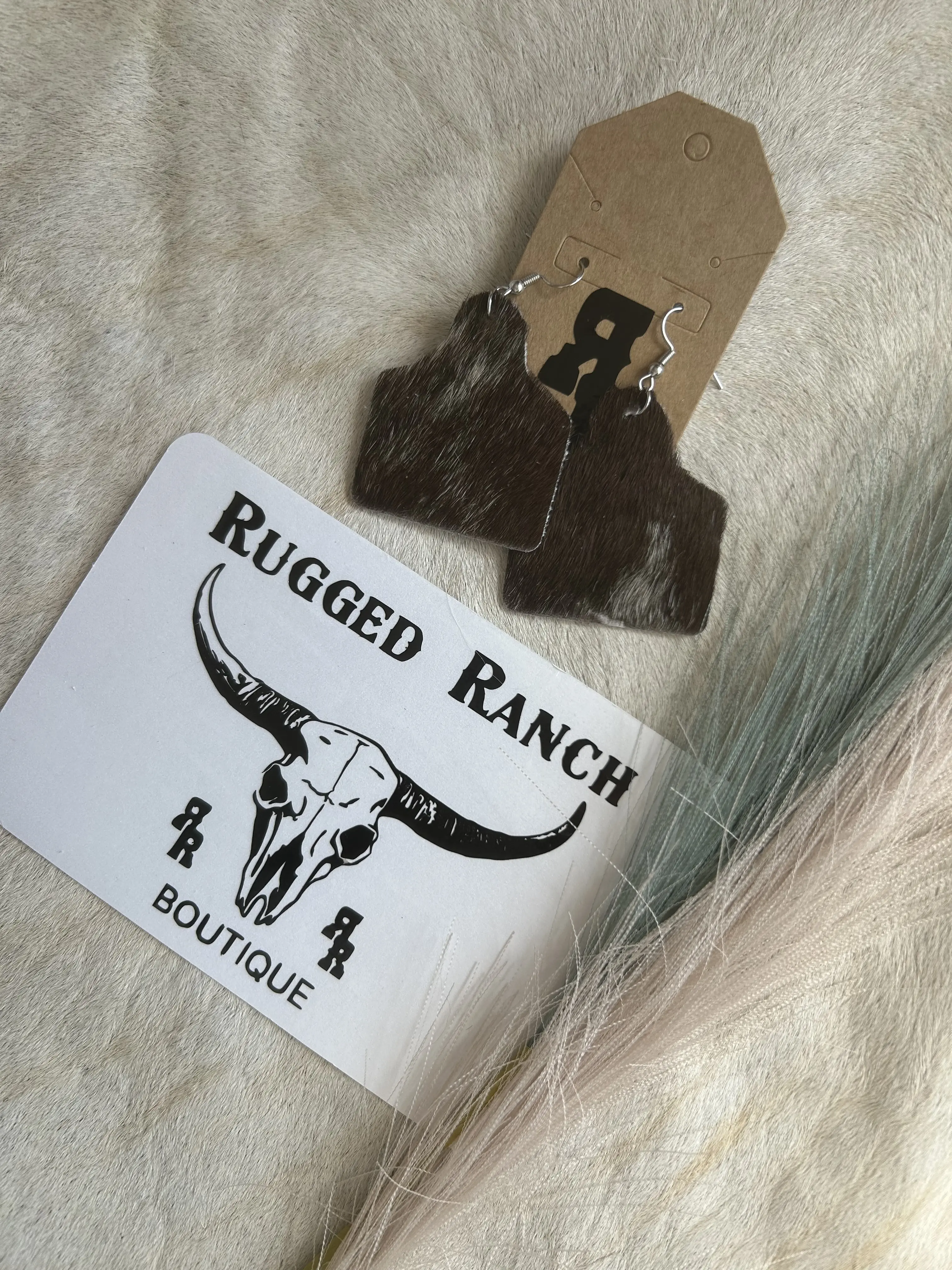 Hand-Crafted, Genuine Cowhide CowTag Dangle Earrings - Made in Wyoming