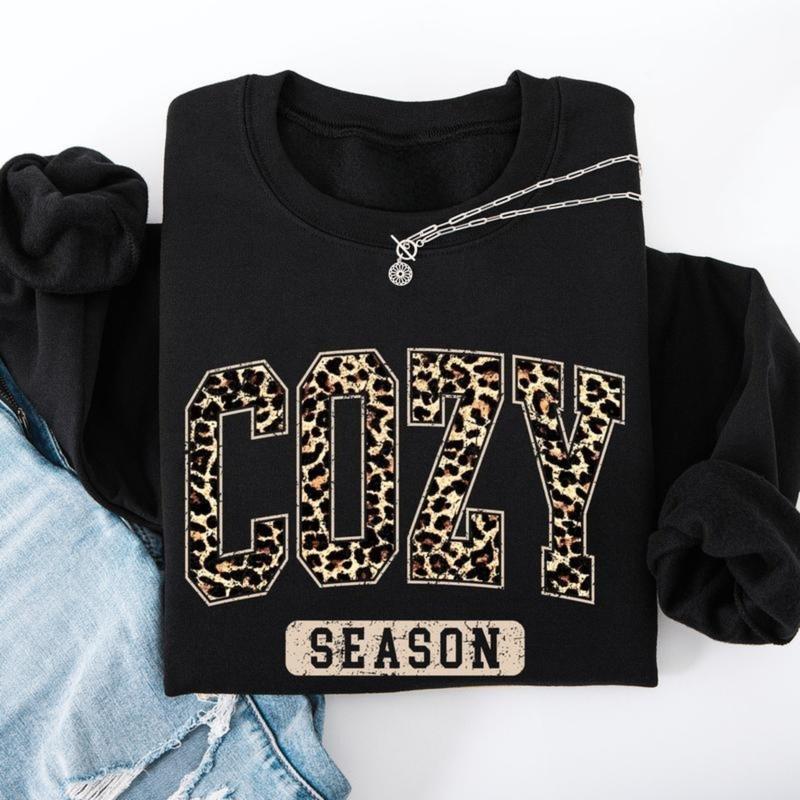 Cozy Season, Leopard Print, Halloween, Autumn, Fall Sweatshirt