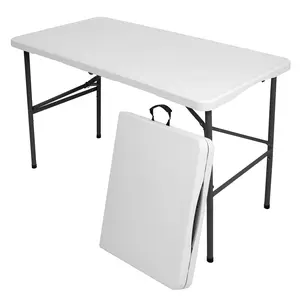 WGCTEK 4FT Folding Table Fold in Half Outdoor Indoor with Handle and Lock White Quick Assembly Height Adjustable Sturdy Stable Portable Easy Storage tiktokshopspringglowup