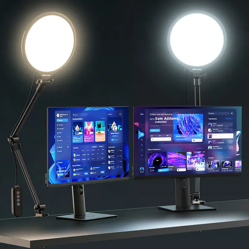 UBeesize 10" Ring Light with Stand, Advanced Side-Lighting Technology, Stable Boom Arm, Timer Functions for Video Recording, Zoom Lighting for Computer Meetings & Live Streaming, Metal Selfie Light
